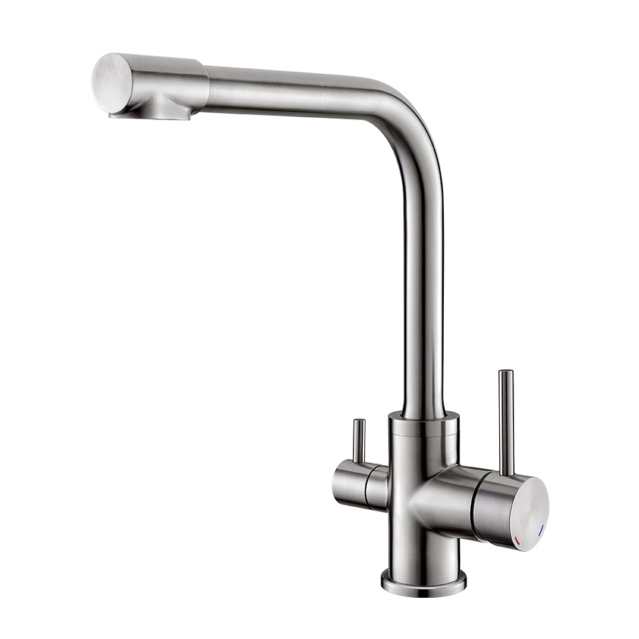 THUN Rustic Brushed Nickel Dual Handle 2 In 1 Filtration Kitchen Sink Faucets