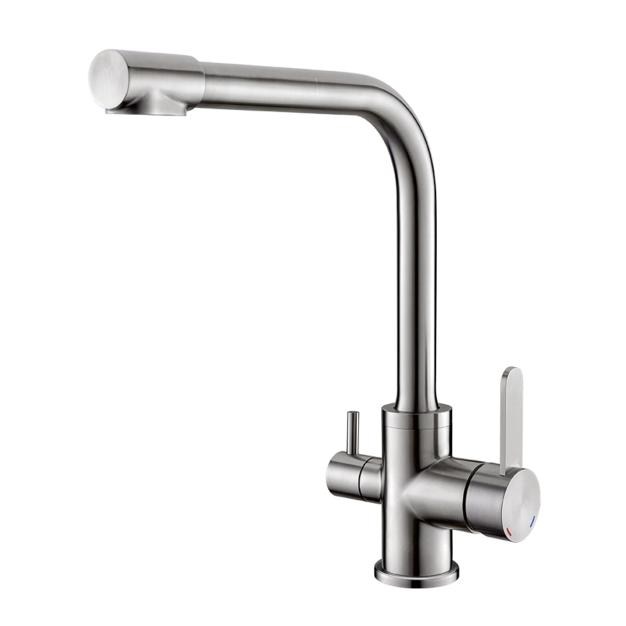 THUN Cheap Brushed Nickel 2 Handle 2 In 1 Filtration Kitchen Faucet