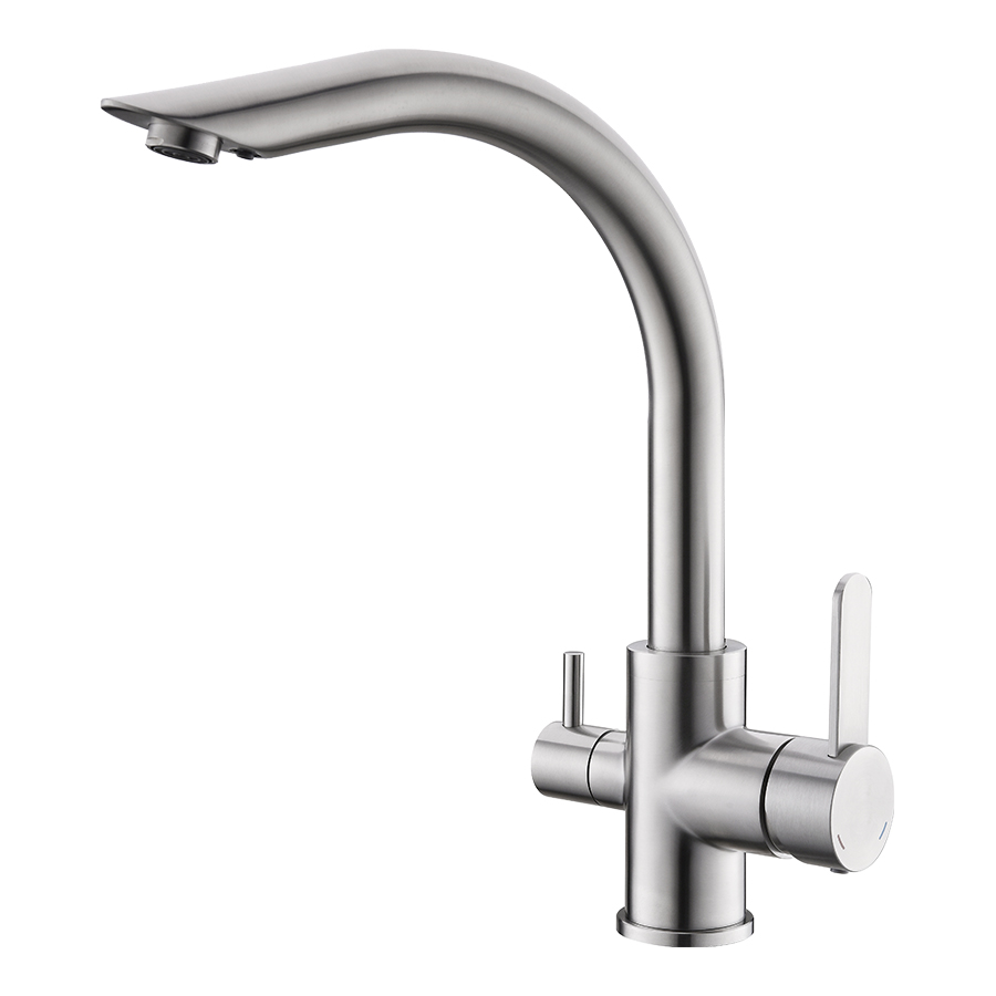 Thun Fashion 2 In 1 Filter Brushed Nickel Two Handle Kitchen Sink Faucet