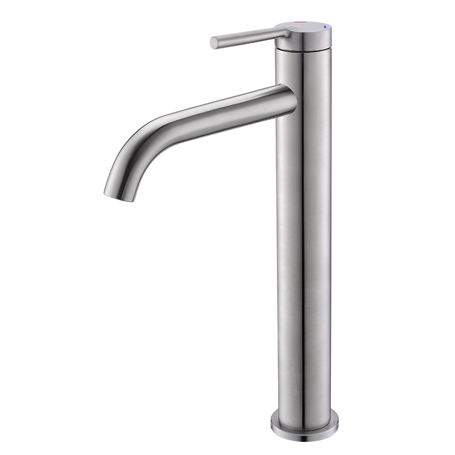 THUN Brushed Nickel One Hole Bent Neck Tall Bathroom Sink Faucets