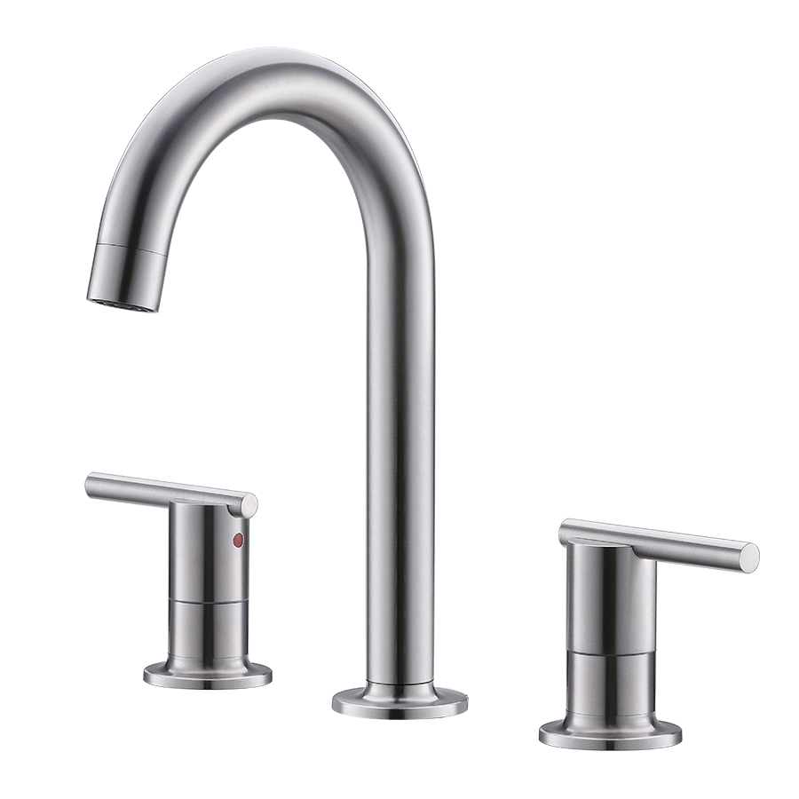 THUN High Quality 3 Hole Brushed Nickel Gooseneck Widespread Bathroom Sink Faucet