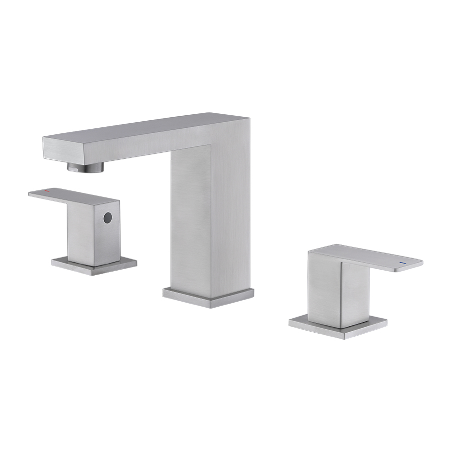 THUN Wholesale Square Brush Nickel Widespread Bathroom Sink Faucets