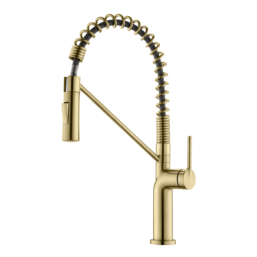 High End Luxury 304 Stainless Steel Spring Pull Down Brushed Gold Kitchen Faucets