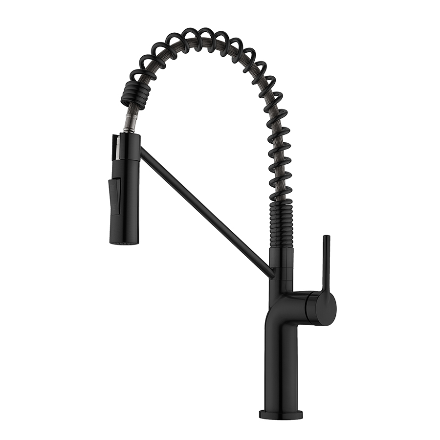 Thun High Quality 1 Hole Spring Pull Down Matte Black 304 Stainless Steel Kitchen Faucet