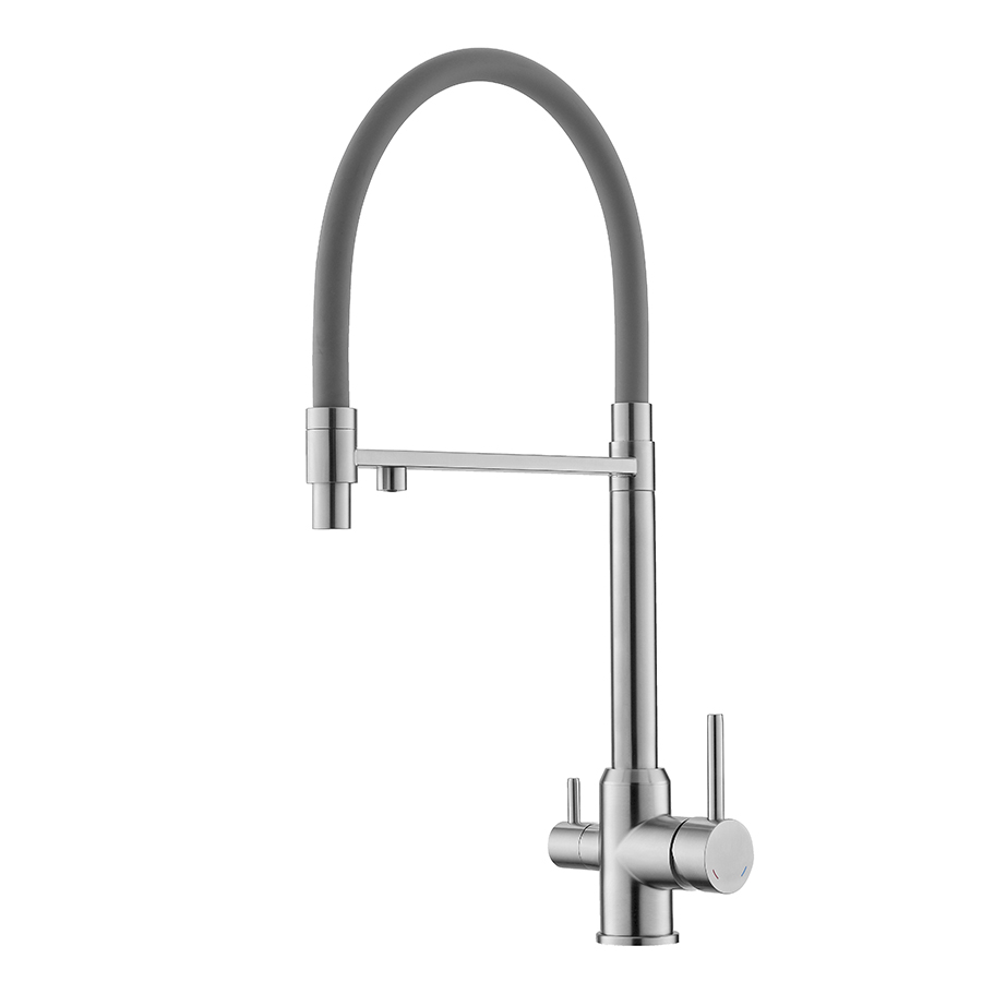 Thun Discount Two Handle Brushed Nickel Pull down 2 in 1 Filtration Kitchen Faucets with Sprayer