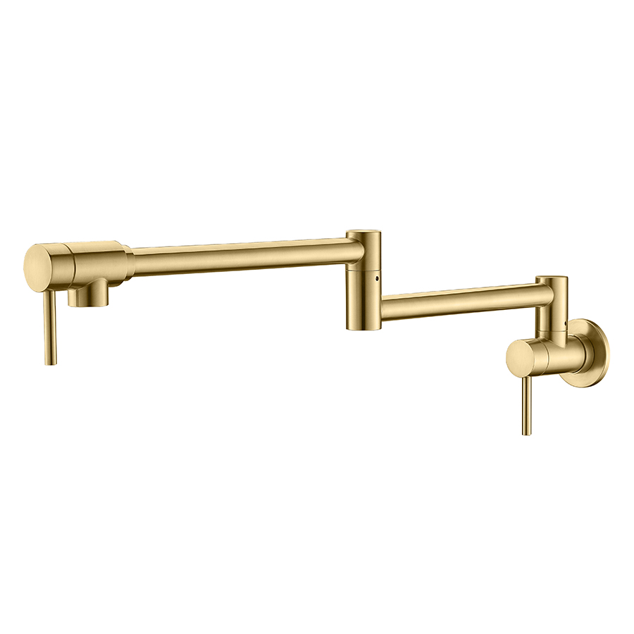 THUN Brushed Gold Stainless Steel Pot Filler Kitchen Faucet with Wall Mounted