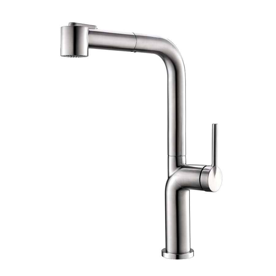 THUN Professional Nickel Single Kitchen Faucets with Pull Down Sprayer