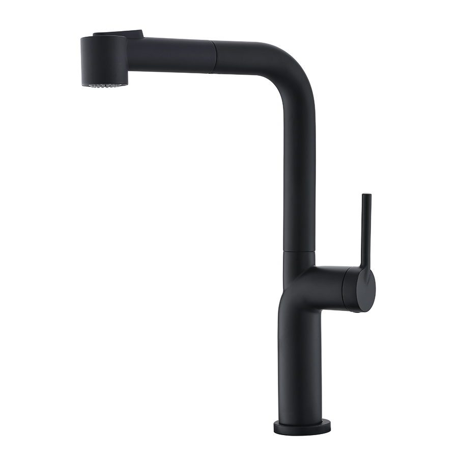 Thun Deck Mount Matte Black Single Hole Kitchen Faucet with Pull Down