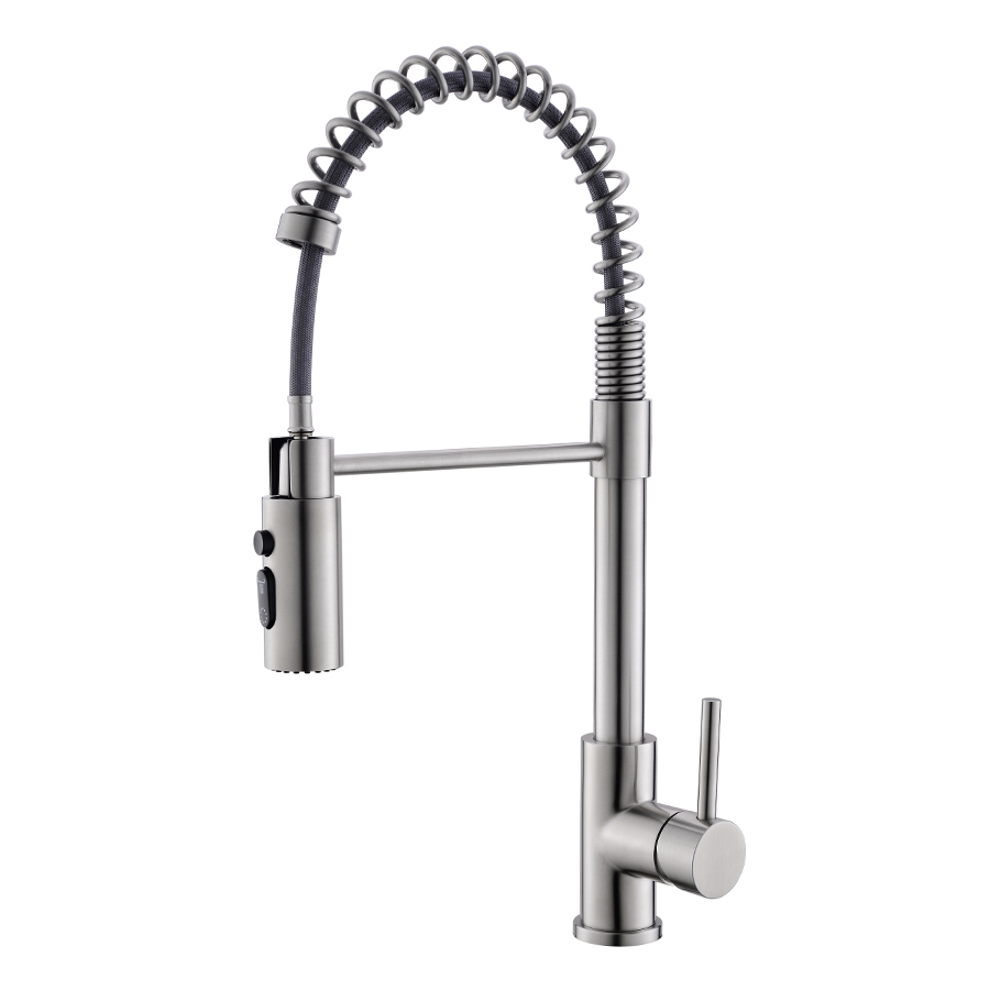 Thun Most Popular Spring Neck Single Handle Pull down Brushed Nickel Kitchen Faucet with Sprayer Manufacturer