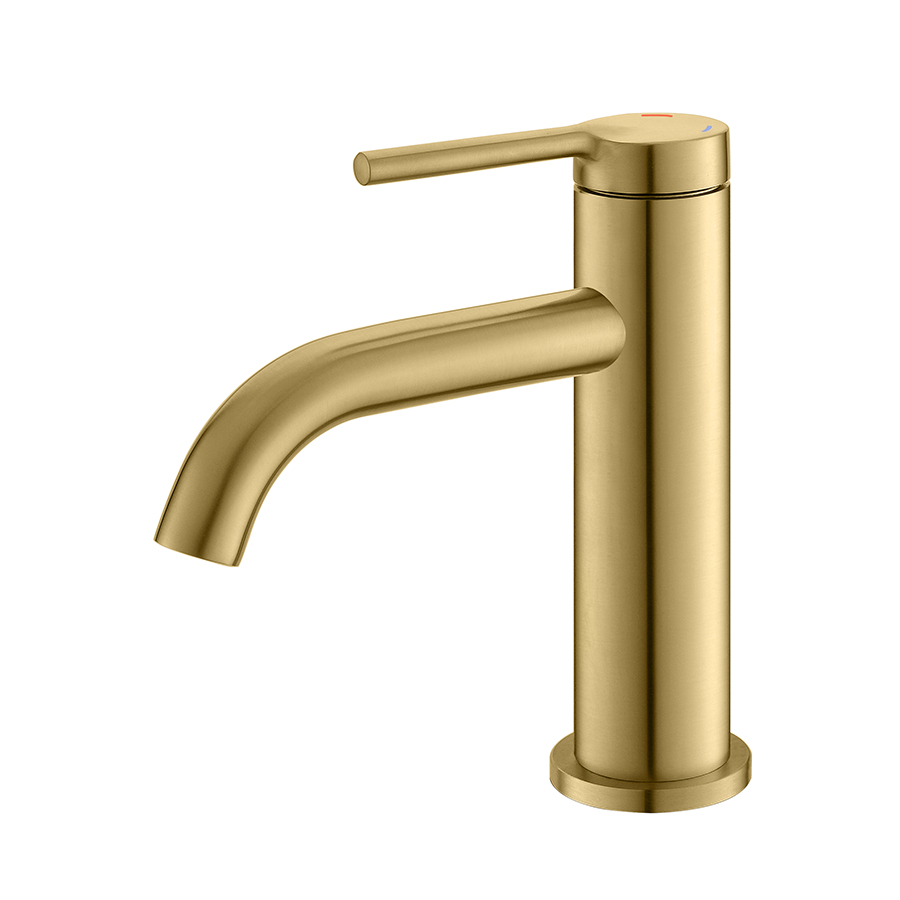 2023 Popular Brushed Gold Long Bent Neck Bathroom Faucets for THUN